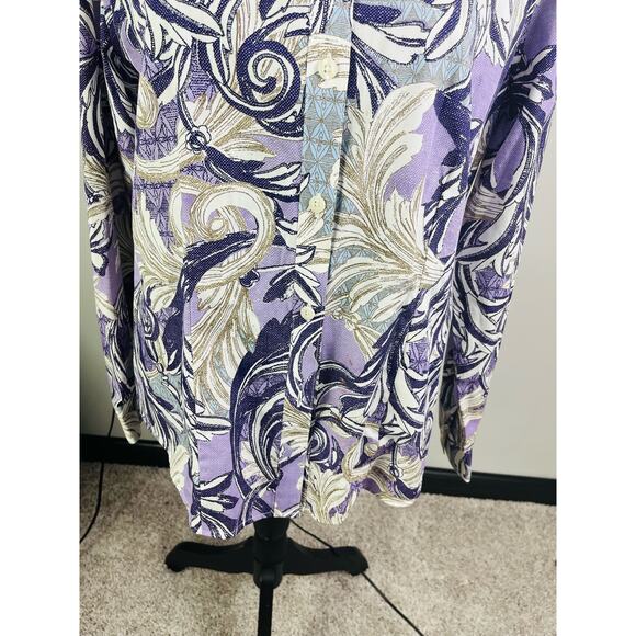 Chico's cotton button down purple paisley floral shirt size 1 - Picture 4 of 12